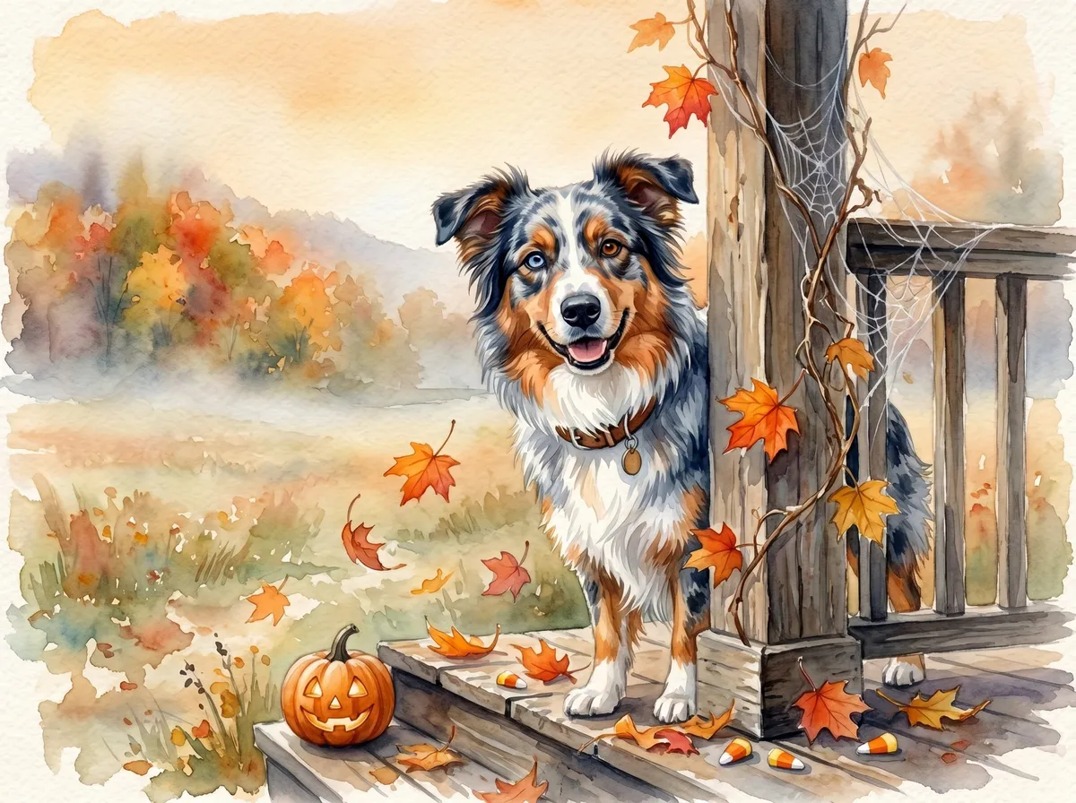 Australian Shepherd watercolor calendar month 10